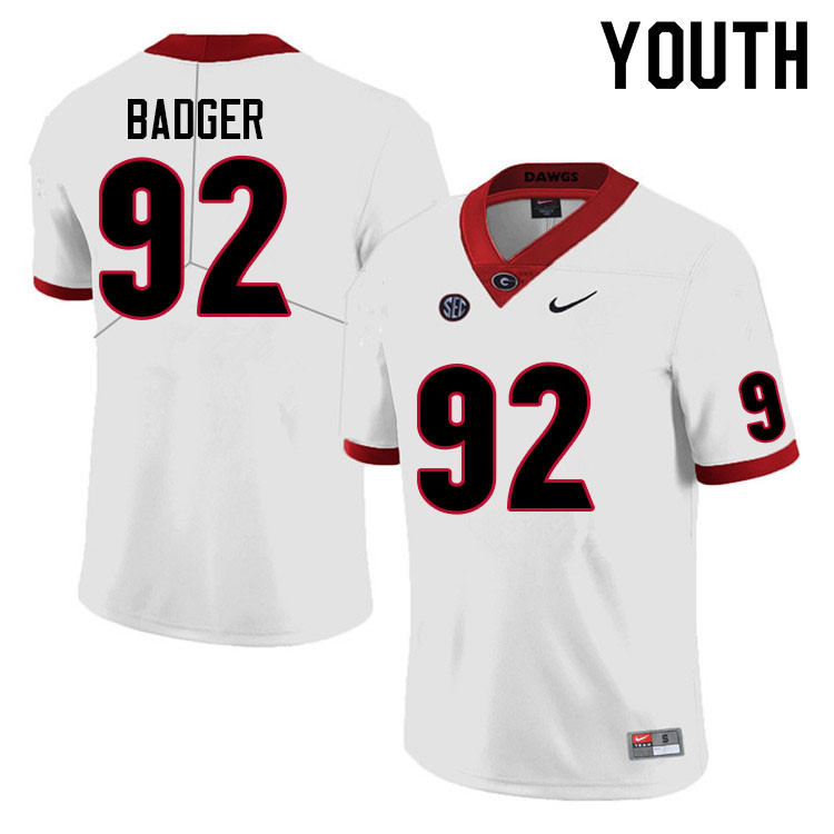 Youth #92 Liam Badger Georgia Bulldogs College Football Jerseys Sale-White Anniversary